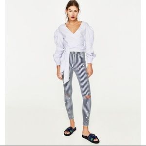 Zara distressed skinny jeans- striped, 00